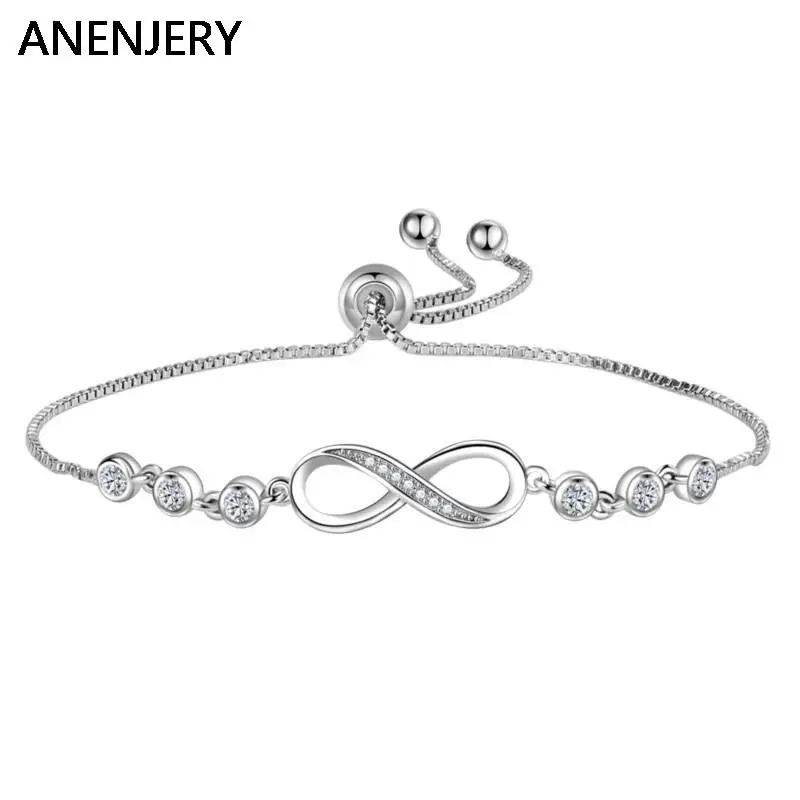 

ANENJERY Geometric Zirconia Eternity Number Chain Bracelet for Women Girl Unique Pull Bead Adjustable Jewelry pulseras mujer