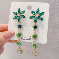 colorful rhinestones dangle earring retro long tassel earrings feminine colorful rhinestones s925 womens wedding party jewelry
