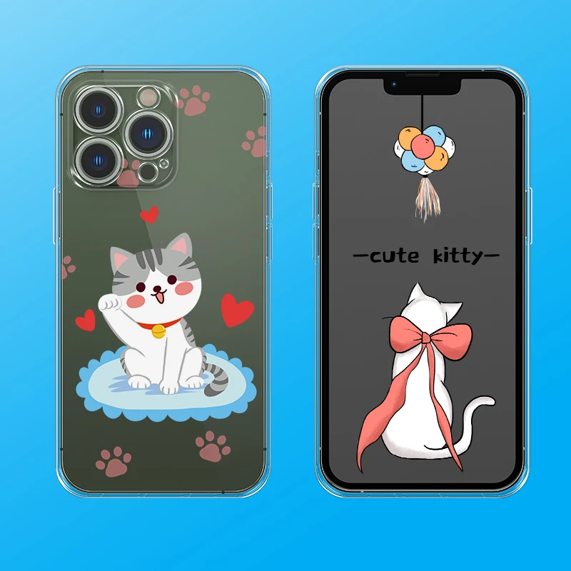 

Painted Cute Cat Phone Case for iPhone 7 8 11 12 13 X Xr Xs Mini Pro Max with Built-in Shock Absorber TPU Cover