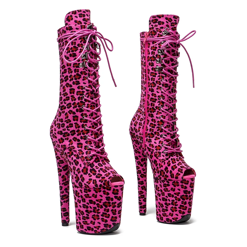 Leecabe 20CM/8Inch leopard print suede  boots  platform  short boots model nightclub super high heel  4B