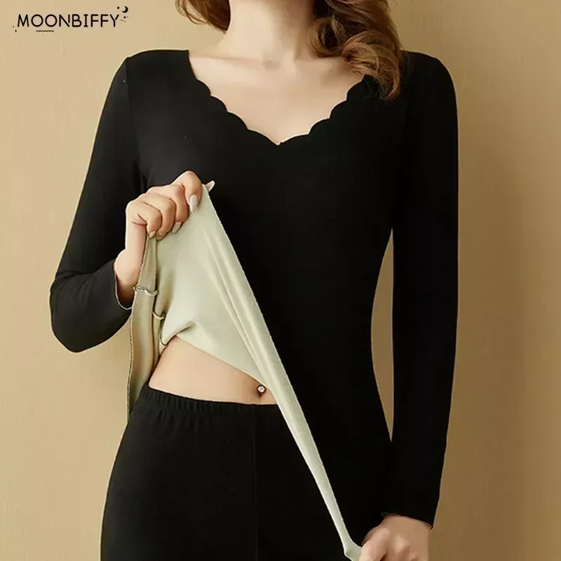 Новое зимнее женское термобелье бесследное плюшевое толстое облегающее нижнее