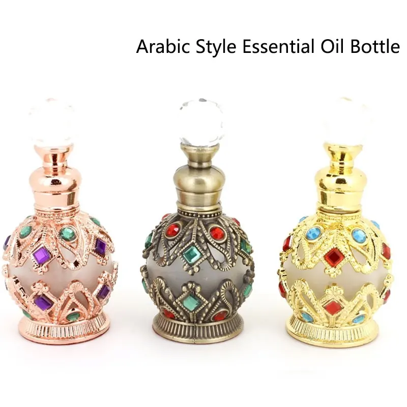 

1PC Vintage Metal Perfume Bottle Arab Style Essential Oils Dropper Bottle Container Middle East Weeding Decoration Gift 15ML
