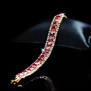 

Vintage 925 Sterling Silver Red Topaz Gemstone Bracelets 18K Gold Color Emerald Bracelets for Women Genuine Jewelry Girl