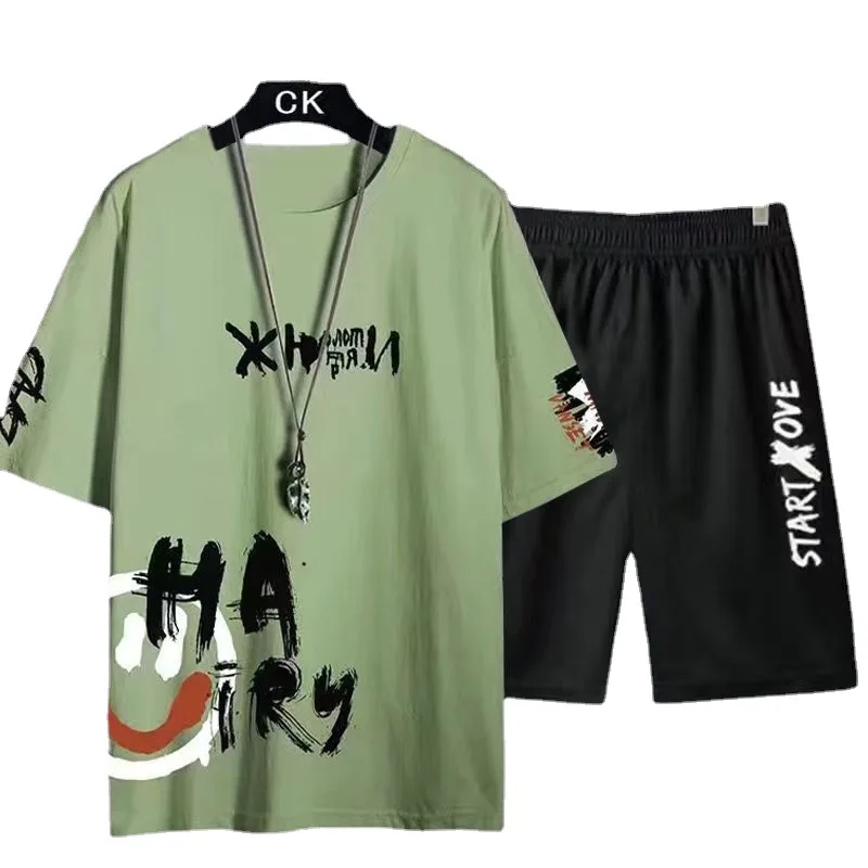 Summer Men's Two Piece Set Casual T-Shirt And Shorts Set Mens Sports Suit Fashion Short Sleeve Tracksuit Men Suits Streetwear
