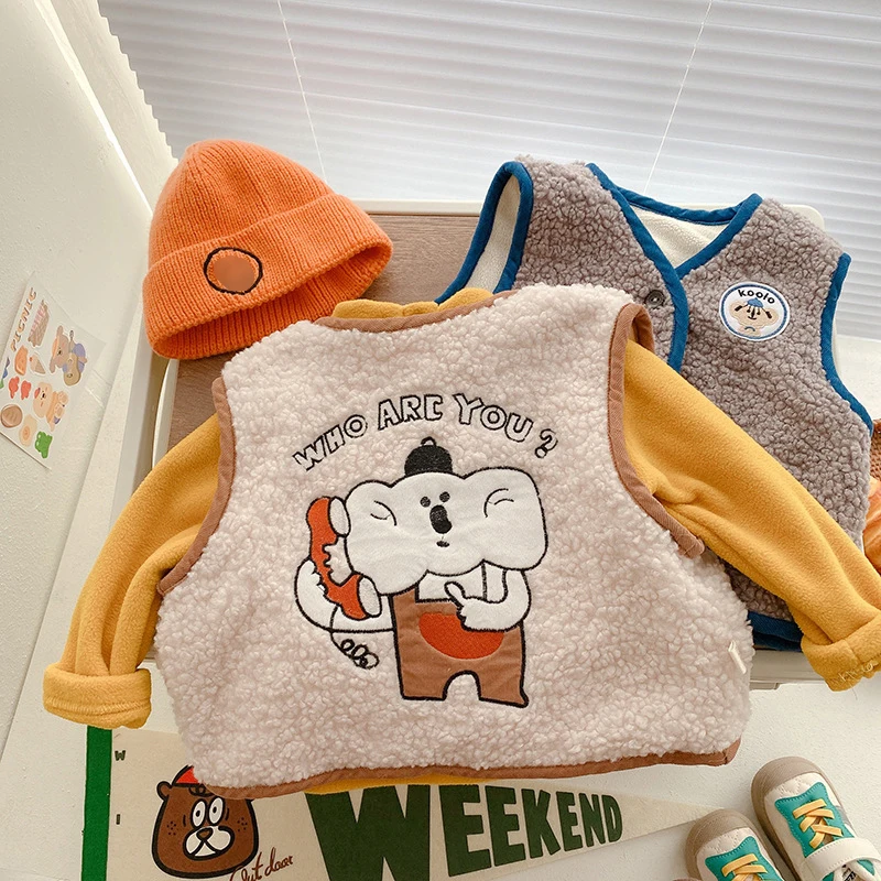 

Clothing Waistcoats Vest Toddler Infant Clothes Outwear Embroidery Girl Boy Cartoon Winter Cashmere Kids Cardigan Vests Baby