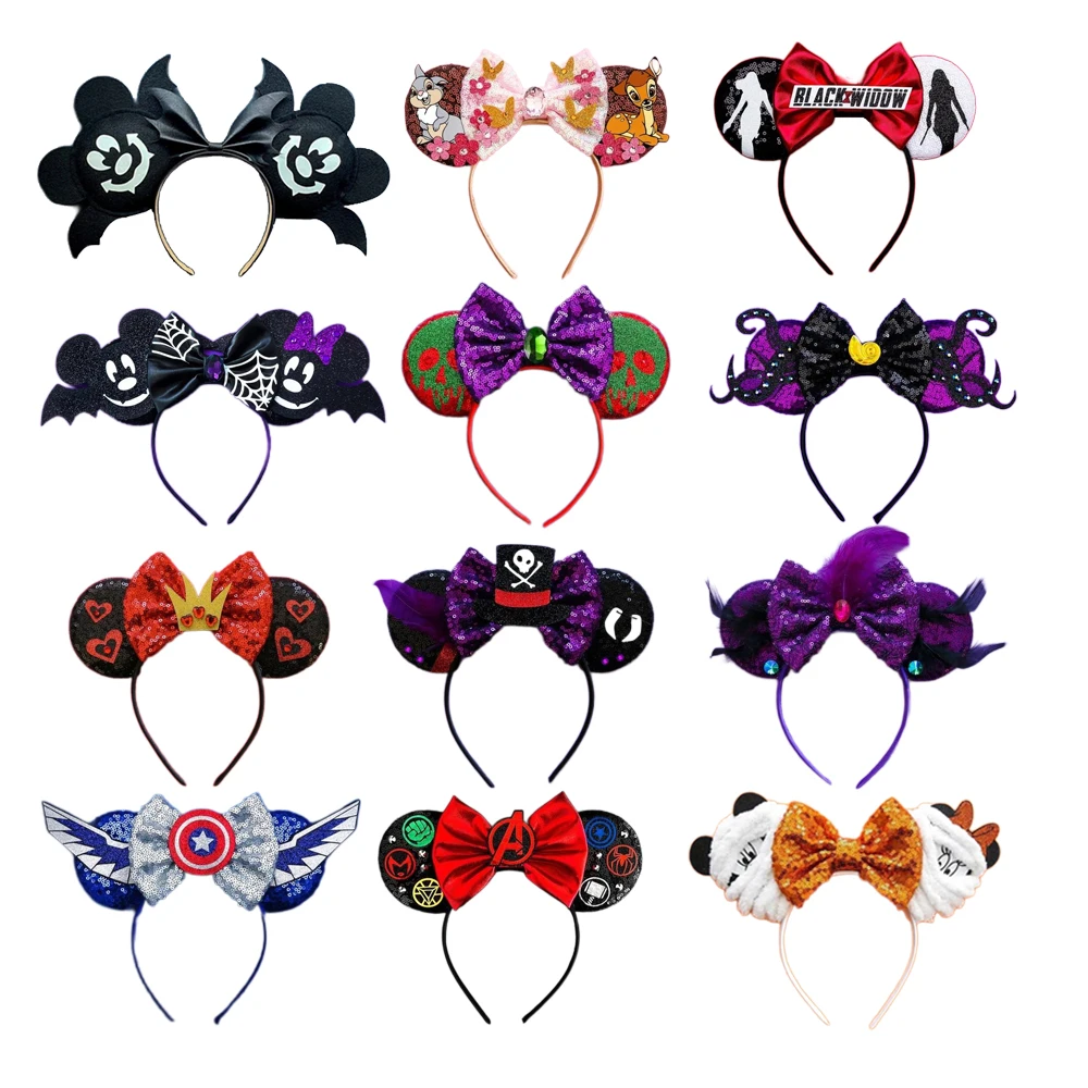 Halloween Hair Bows Mickey Mouse Ears Headband Girls Festival Sequins Bow For Women Girl Party Cosplay Hairband Gift Kids