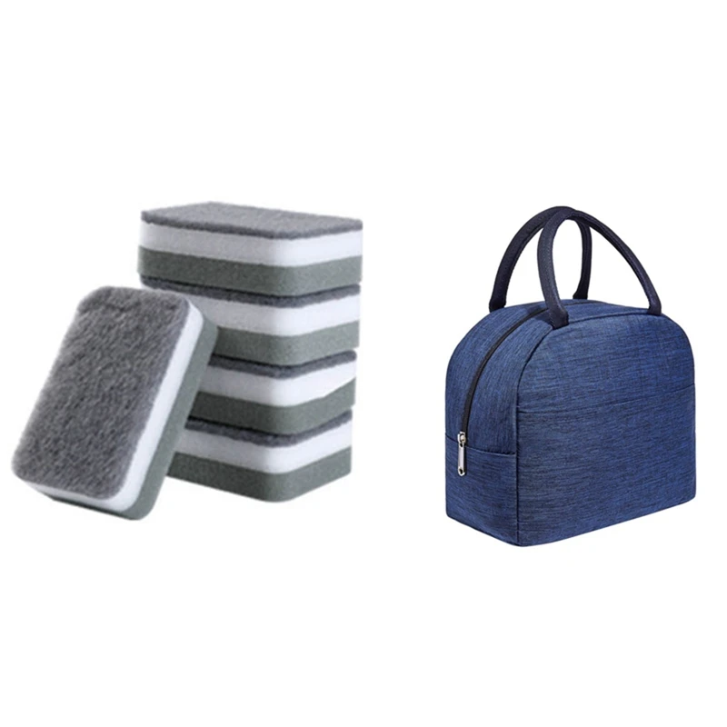 

1 Pcs Lunch Bag 8L Lightweight Picnic Bag Blue & 10 Pcs Nano Dishwasher Sponge Wipe Cleaning Cloth