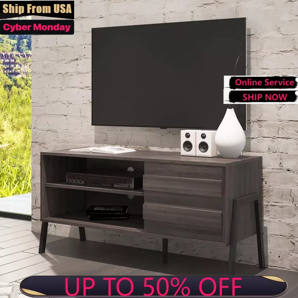 

TV Stand for TVs up to 55" with Door, Mid Century Modern TV Console Media Cabinet for Living Room Bedroom, Brown