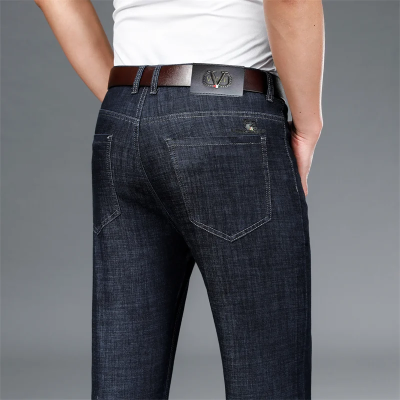 Men Spring Ice Silk Business Jean 2022 New Autumn Lightweight Trousers Men Pants Fashion Men Straight Trousers Baggy Casual Jean