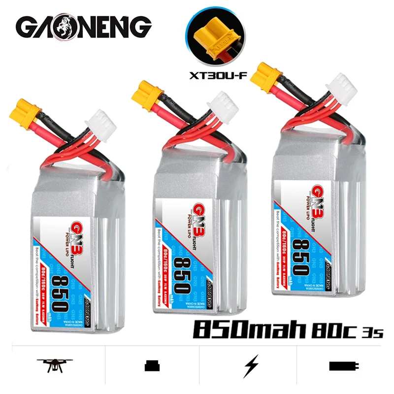 Обновленная литий-полимерная батарея Max 160C GNB 11,1 В 850 мАч 80C для FPV гоночного дрона квадрокоптера вертолета, запасные части со штепсельной вилкой 3S