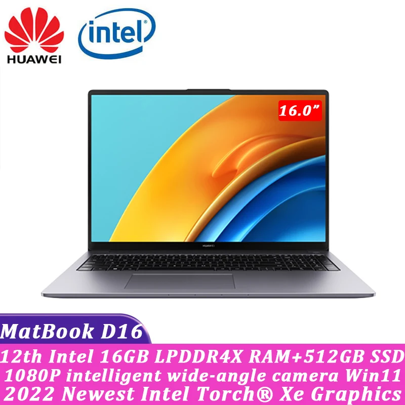 

HUAWEI MateBook D 16 Laptop 2022 New 12th Intel Core i5-12500H/i7-12700H 16GB RAM 512GB SSD 16.0inch Full Screen Slim Notebook