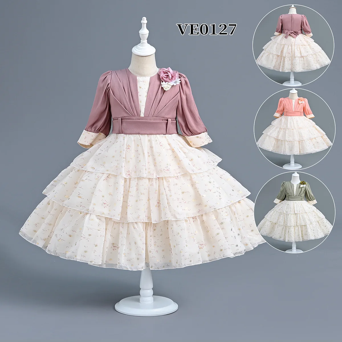Новое летнее платье для девочек с цветочными цветами и объемными рукавами