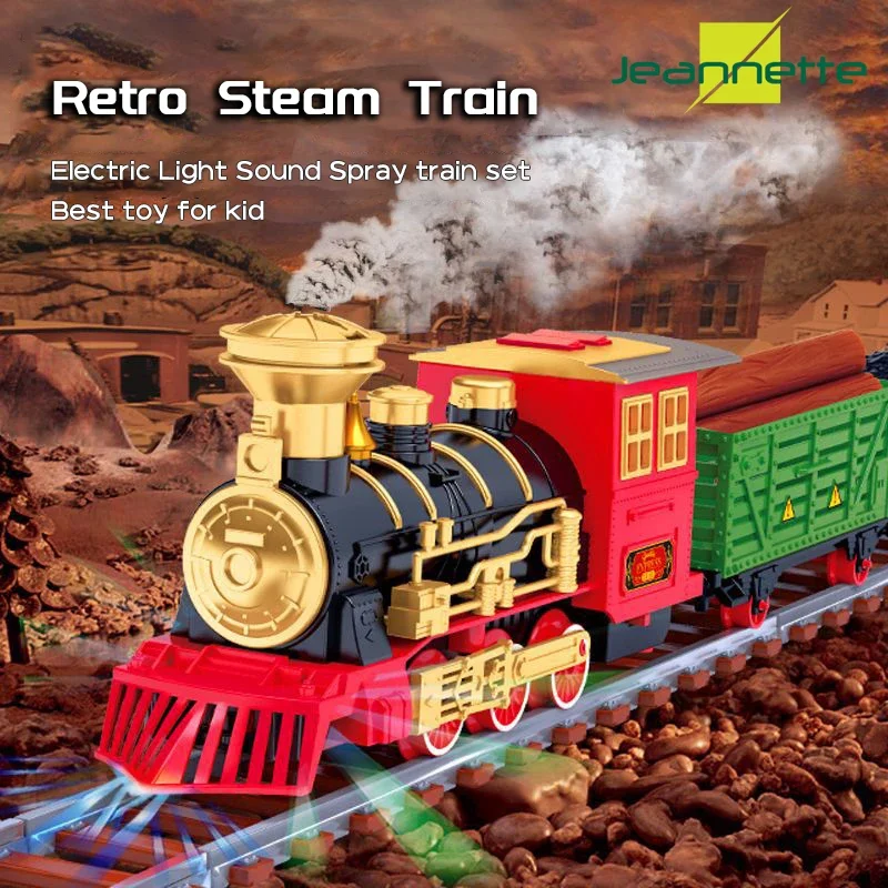 

Train Set with Steam Locomotive Engine Sound and Light Battery Operated Play Train Toys with Smoke Gift for Kids Birthday Xmas