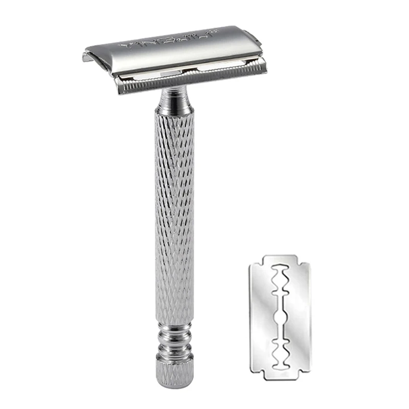 Double Edge Mens Shaving  Pack Cure Handle 1 Razor 1 Blade Manual Shaver