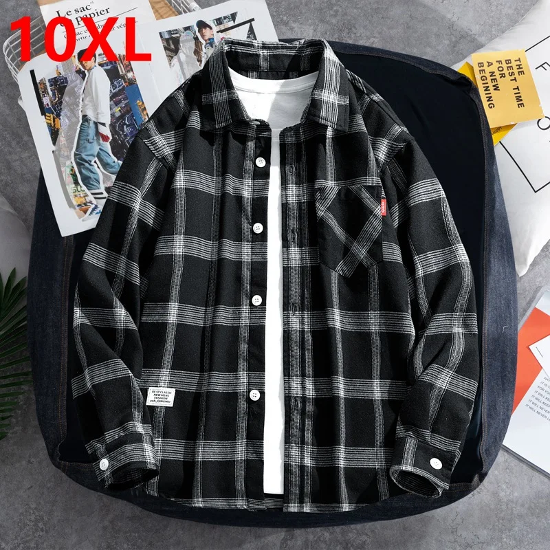 Рубашка мужская в клетку, с длинным рукавом, 150 кг, 10xl | AliExpress