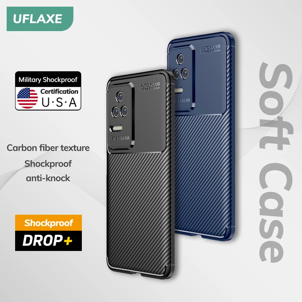 UFLAXE Original Shockproof Soft Silicone Case for Xiaomi Redmi K50 Pro Carbon Fiber Back Cover Casing