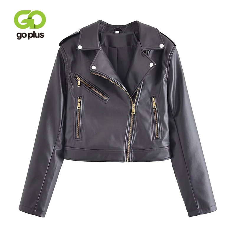 

GOPLUS Zip Up Jacket PU Leather Jackets Y2k Coat for Women Streetwear Short Black Jacket Lederjacke Damen Chamarra Mujer C60340
