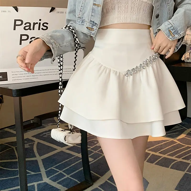 Girl Casual A-line Skirt Women Anti-lighting Niche 2022 Summer White Sweet High-Waisted Small Short Skirt Thin Fluffy Mini Skirt