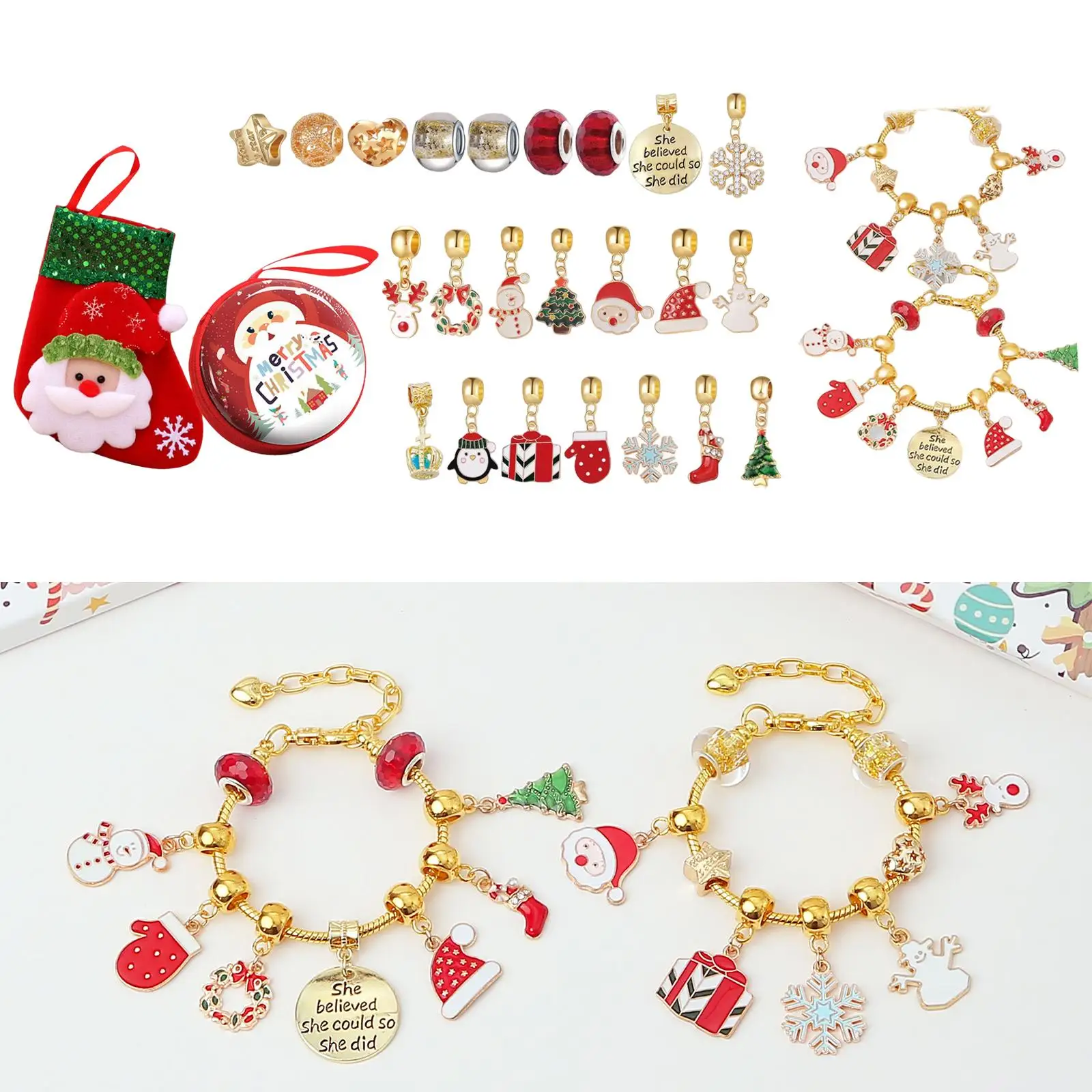 

Christmas Beaded Bracelet Kit DIY Craft Snowflake Chains Jewelry Making Beads Ornament Gift Charms Pendants for Girls Women Teen