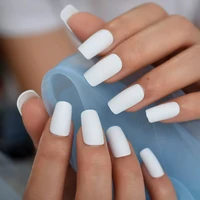 medium long matte fake nails white matt solid color nail tips square acrylic fignernails 24