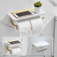 aluminum marble bathroom roll paper holder bath mobile phone towel rack toilet tissue shelf wall mounted luxury brushed gold