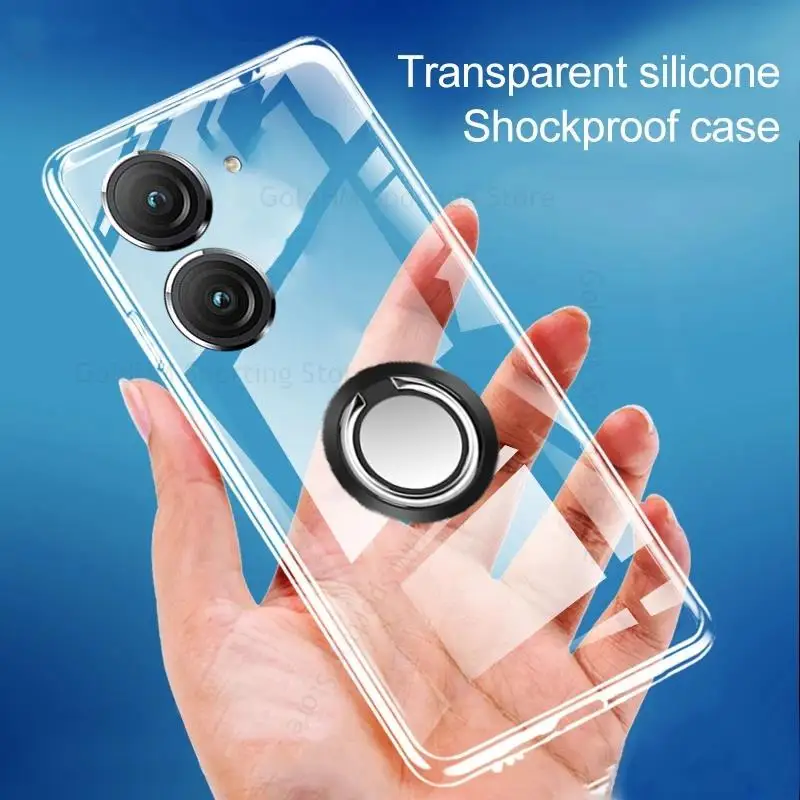 

Funda For Asus Zenfone 9 Crystal Transparent Soft Silicone Case or Asus Zenfone 9z Magnetic Ring Holder Cover For Zenfone 9 Capa