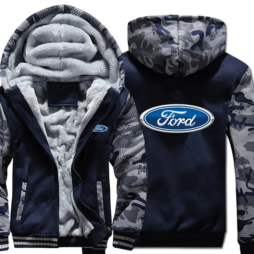

New Winter Man Ford Car Logo Hoodies Camouflage Sleeve Jacket Hooded Fashion Men Fleece Long Sleeve Sweatshirts