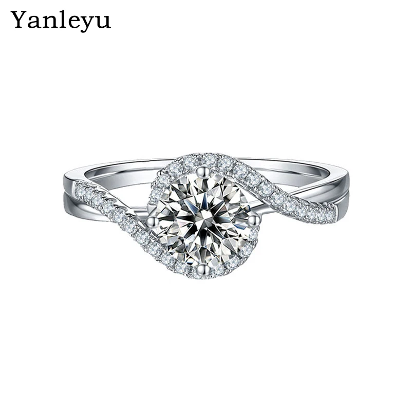 

Yanleyu Classic Twist Shank Open Rings For Women Original Tibetan Silver 8mm Round Cubic Zirconia Wedding Engagement Jewelry