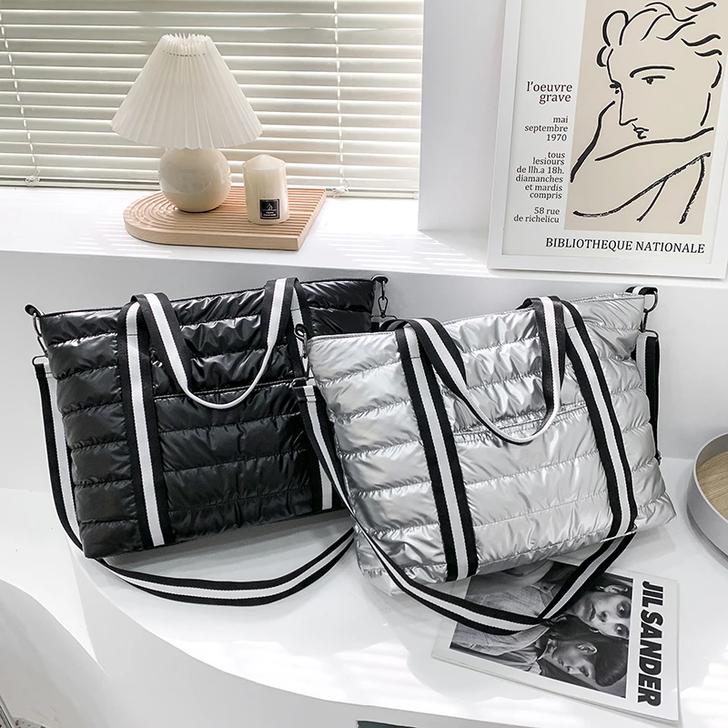 

2021 Winter New Space Cotton Tote Bags for Women Quality Down Crossbody Bag Fashion Brand Handbags Large Capacity Shoulder Bags