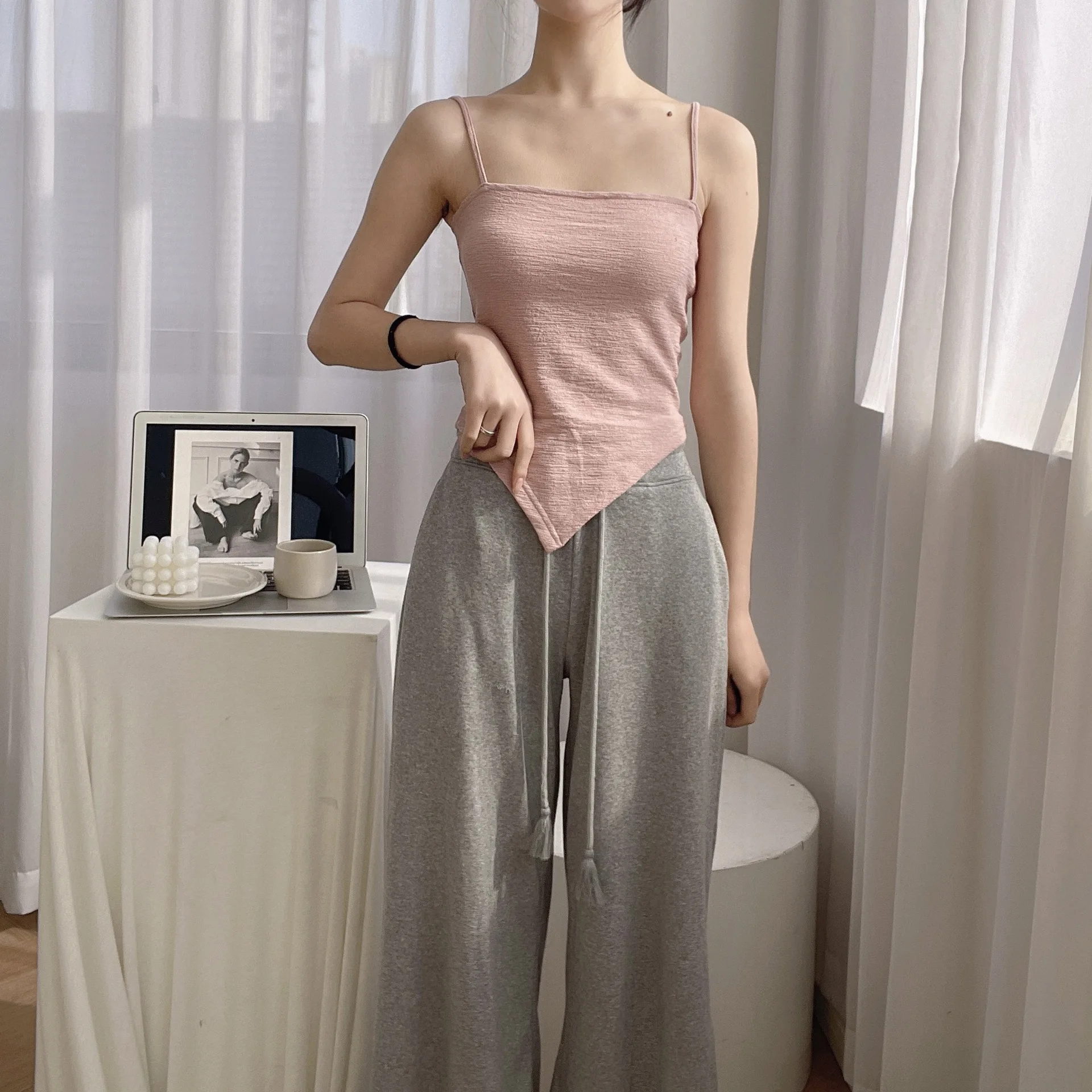 Фото Женский жилет, крутой летний однотонный пояс соболезнования, слинг с нерегулярным подолом, хлопковые модные женские топы, дропшиппинг LXFZDD22601 №3