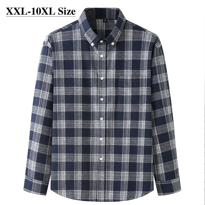 

10XL 9XL 8XL 7XL Oversize Men's Brushed Shirt Classic Lattice Autumn Long Sleeve Fashion Loose Casual Boutique Male Clothes