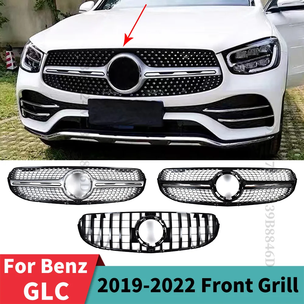 Front Bumper Grille Hood Grill For Mercedes Benz GLC X253 C253 200 260 300 Facelift GT Diamond Style Tuning 2019 2020 2021 2022