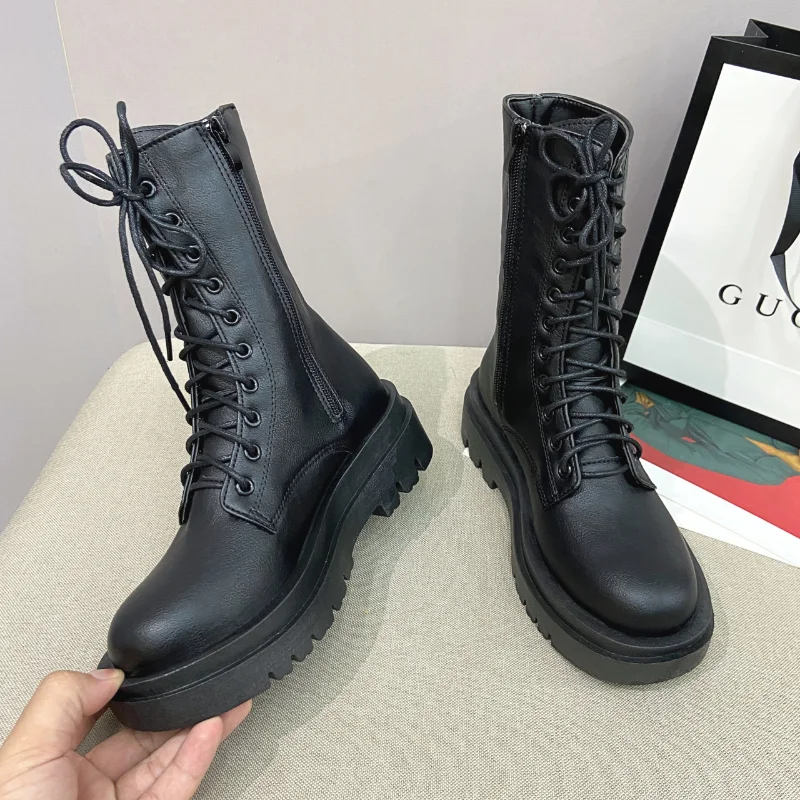 Women's Boots Shoes Women's Boots Winter 2023 New with Plush Women's Boots 5cm Heel Lace Up Zipper Botas Mujer Boots Women