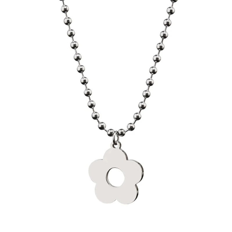 

2023 Vintage Y2k Accessories Aesthetic Flower Pendant Necklace for Women Hip Hop Round Bead Chain Necklaces Jewelry