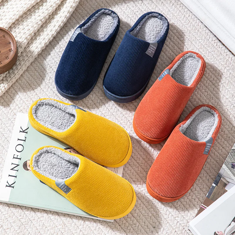 Cotton Slippers Autumn  Winter Home Slippers Indoor Non-slip Cotton Slippers Men and Women Plus Velvet Warm Slippers