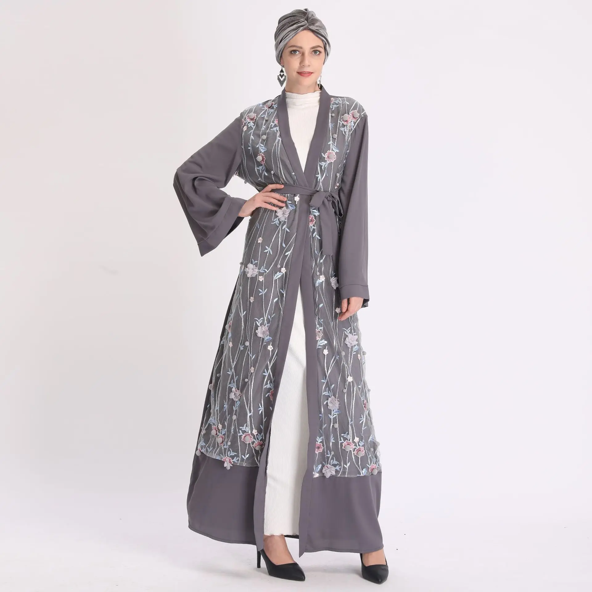 Female Islamic Embroidered Three-dimensional Flower Robe One-piece Dress Muslim Dress Embroidery Fashion Comfortable Women