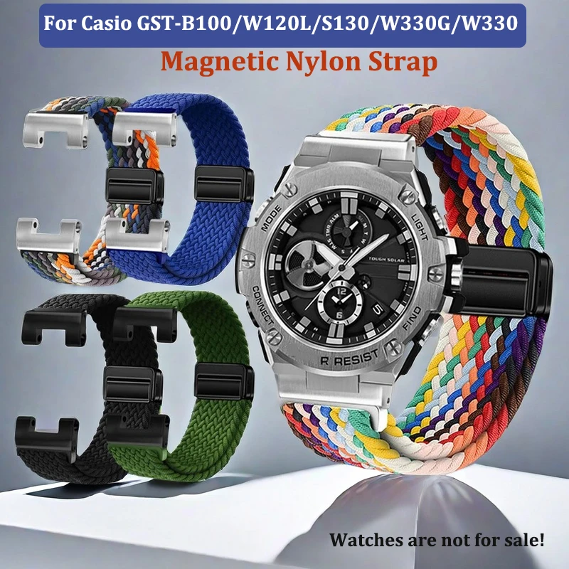Фото Эластичный магнитный нейлоновый ремешок для Casio GST-B100/W120L/S16L/W300G/W110/W330, модифицированная тканая нейлоновая мужская парусиновая цепочка для спортивных часов №1