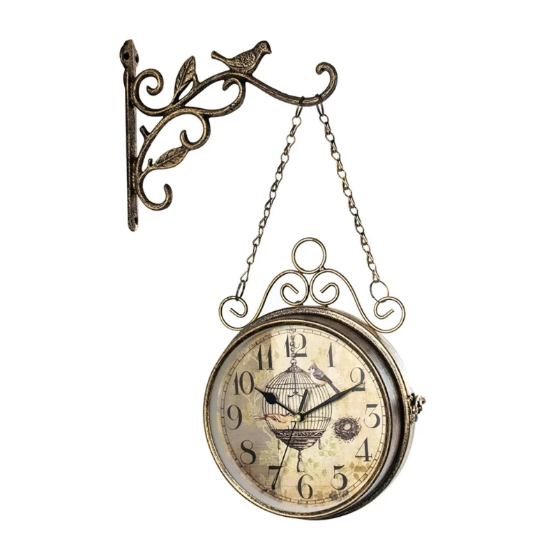 

Vintage Double Side Silent Wall Clock Decorative Clock Party Decoration Supplies for Home Festival Indoor Decoration