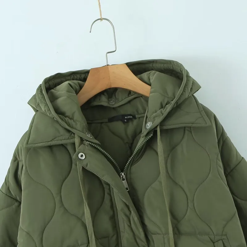 New Arrival Parkas for Women Lace-up Loose Hooded Winter Coat Diamond Checker Thickened Winter Coat Women Winter Jacket Women