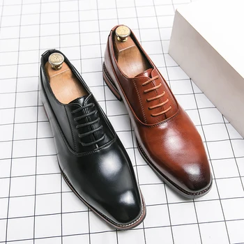 Luxury High Quality Men Shoes Fashion Casual Shoes Male Pointed Oxford Wedding Leather Dress Shoes Men Gentleman Office Shoes 2