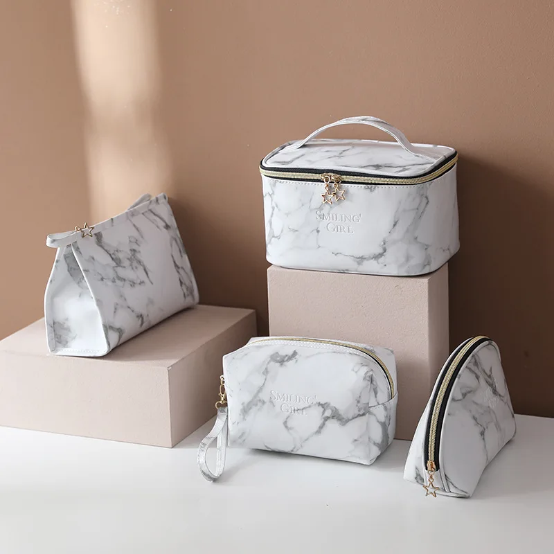 

Large marble pattern pu cosmetic bag ladies portable cosmetic storage bag waterproof wash bag
