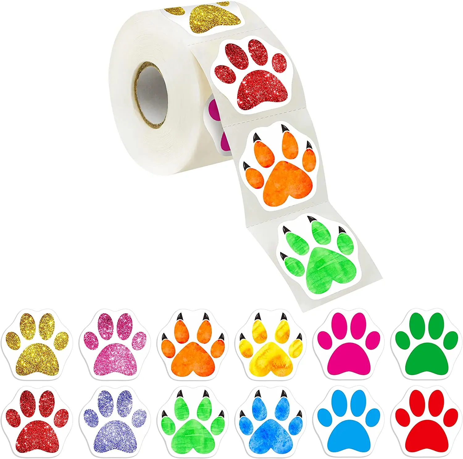 

12 Designs Colorful Paw Print Stickers Dog Cat Bear Paw Labels Stickers for Laptop Teacher Student Reward Scrapbookinng Sticker