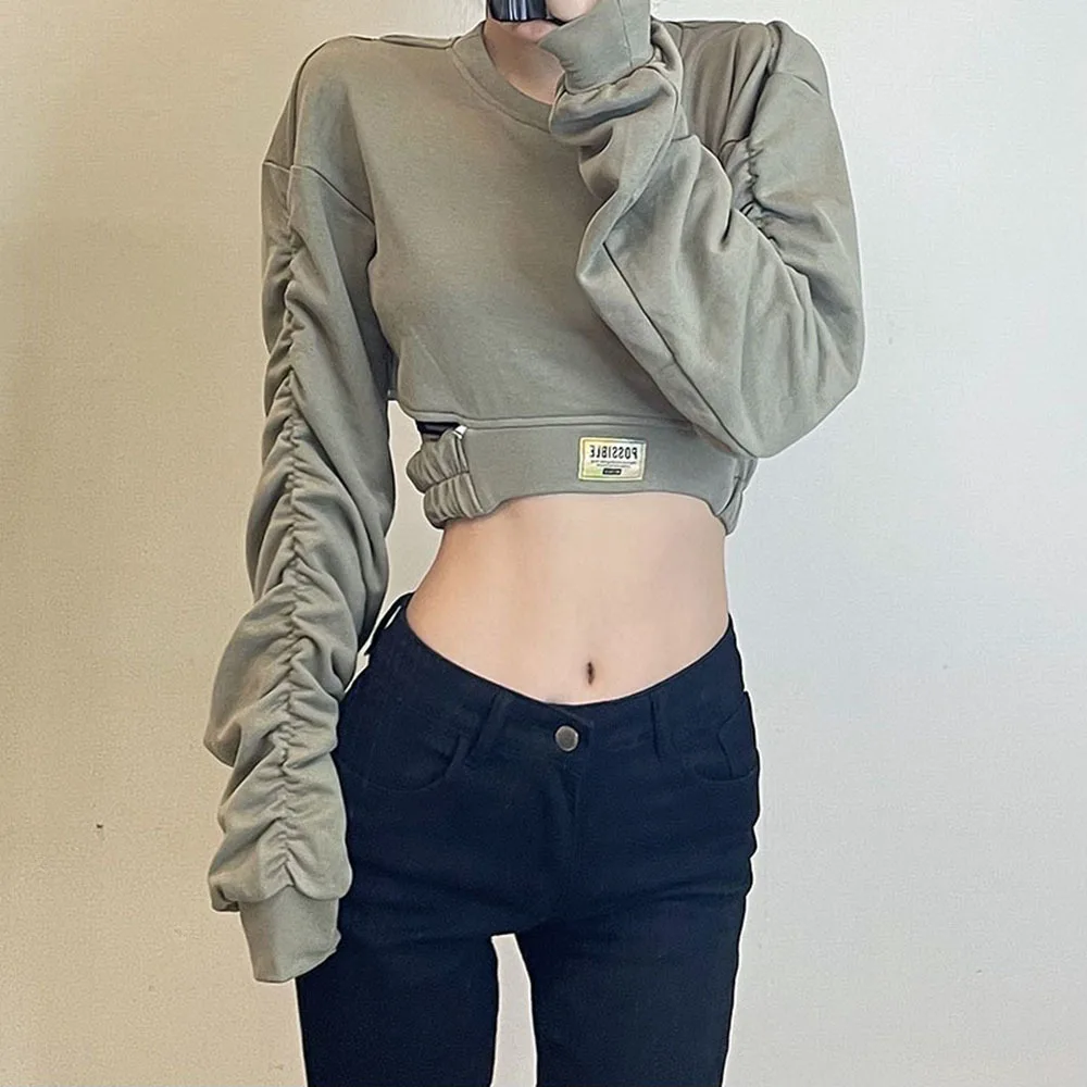 

Streetwear Sweatshirts Women Chic Cozy Hot Girl Crop Top Fashion Backless Chain Korean Style Ulzzang College New Sweatshirt Lady