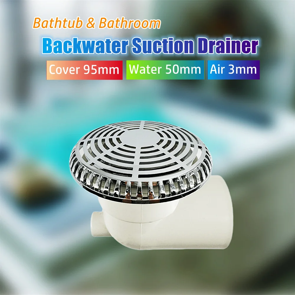 

95mm Cover 50mm Plastic Backwater Suction Drainer Chromed PVC Massage Bathtub Return Water Suction Drainer Bathroom Water Drain