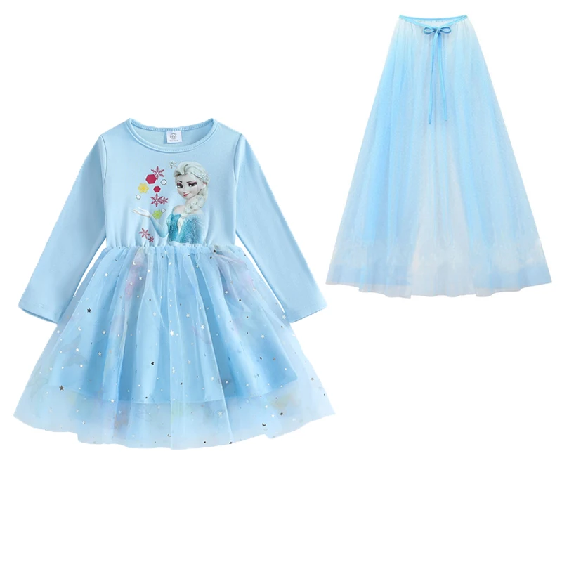

2023 New Elsa Princess Dress And Cloak 2PC Girl Dress Spring Autumn Party Long-sleeved For Children's Frozen Dress Kids Clothes