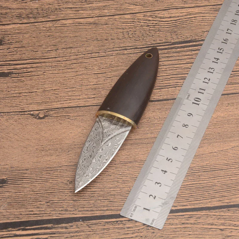 

Small Damascus Fixed Blade Knifes Oliver Wood Handle Outdoor Camping Hunting Survival Pocket Utility EDC Tools Self Defense Gift