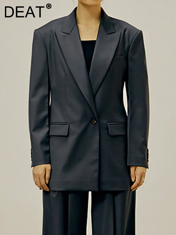 

Женский пиджак с отложным воротником DEAT, однотонный пиджак на одной пуговице, с длинным рукавом и карманами, весна 2023