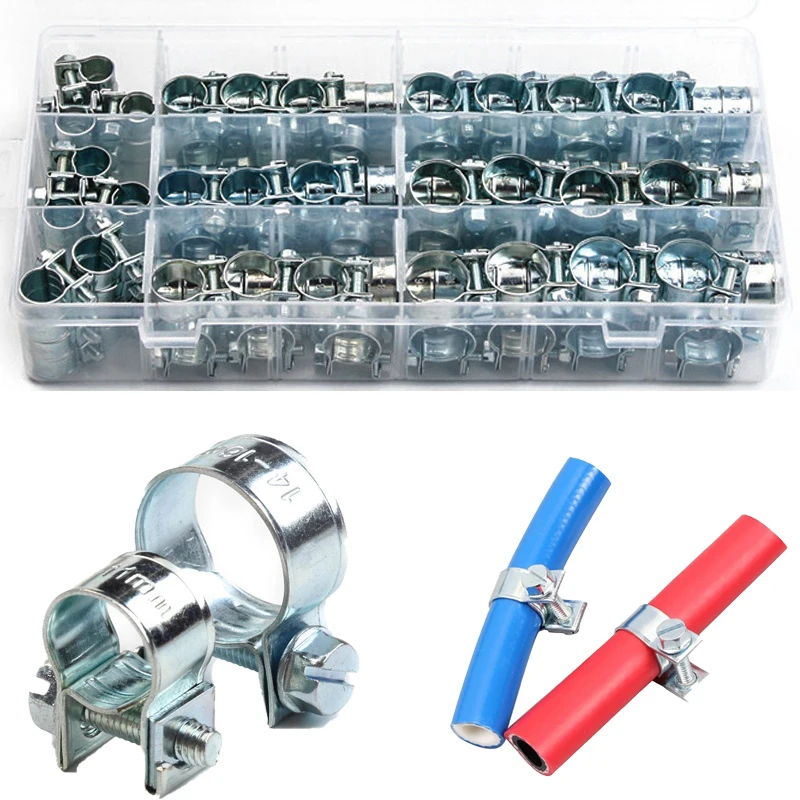 

135Pcs Car Fuel Hose Clips Double Ears Clamp 8-18mm Worm Drive Fuel Water Air Hose Pipe Clamps Clips Assortment Kit