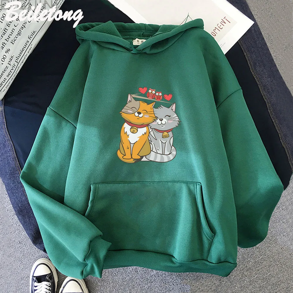 

A Cat And An Owl Classic Sweatshirt cute animals Hoodie Woman Autumn/Winter warm Casual Sweatshirt Graphic Pullovers Harajuku