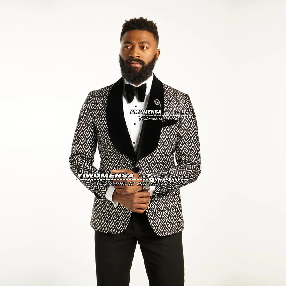 Black Men Suits Shawl Lapel Groom Wedding Tuxedos 2 Pieces Singel Breasted Jacket Pants Smoking Business Blazer Terno Masculino